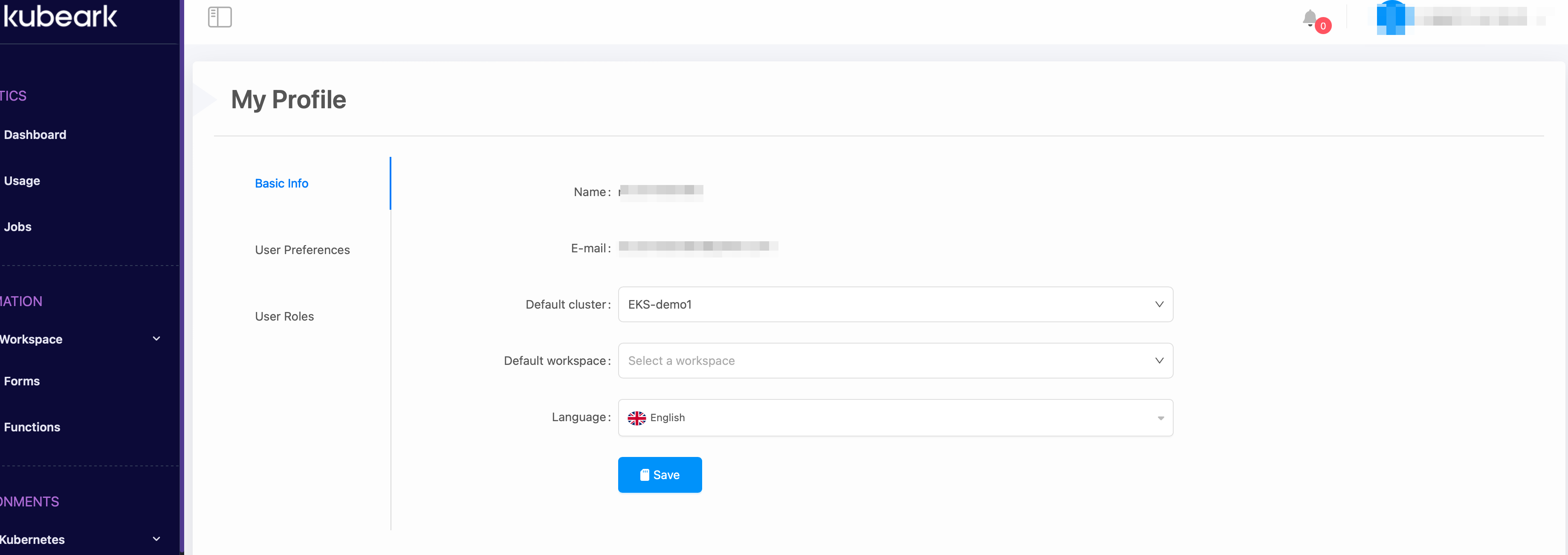 Platform Menu Kubeark