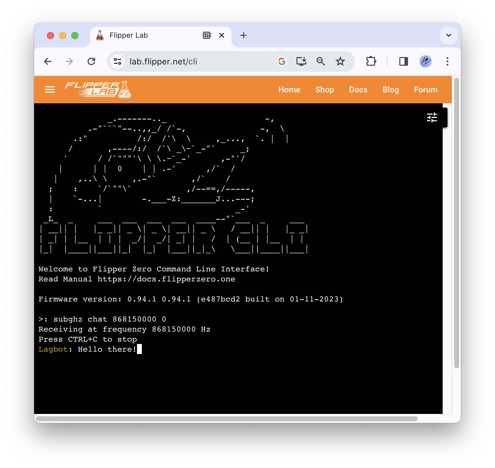 Chat with other Flipper Zero users via the CLI