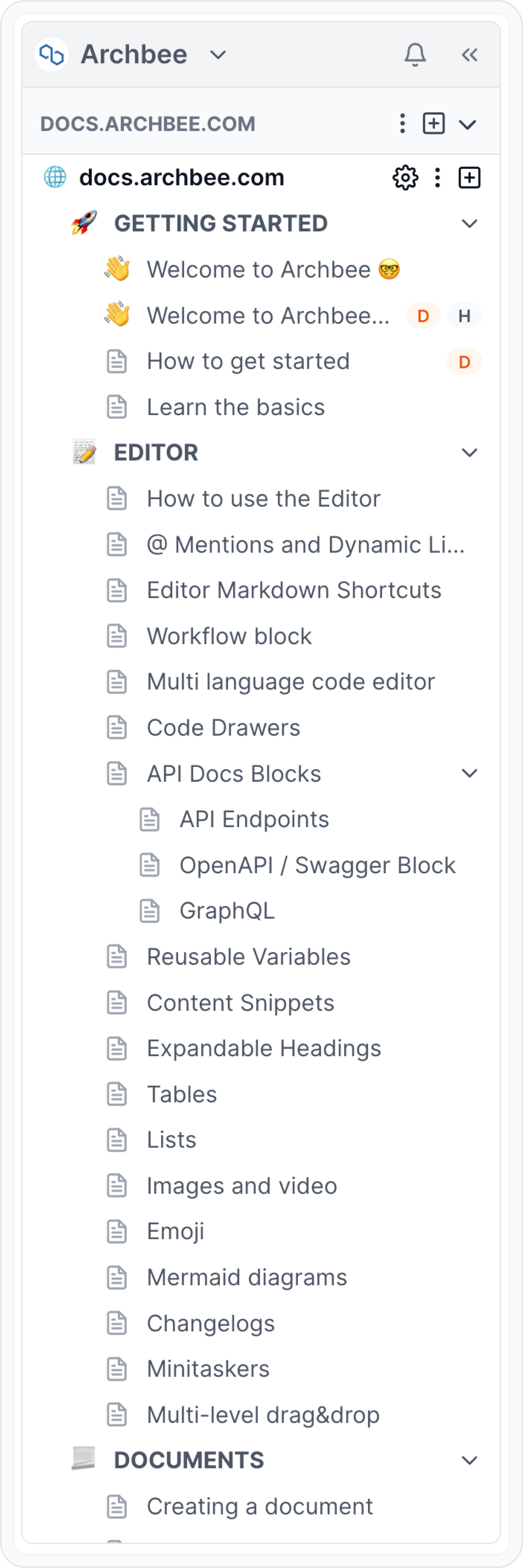 Document trees - Archbee Documentation and Help Center