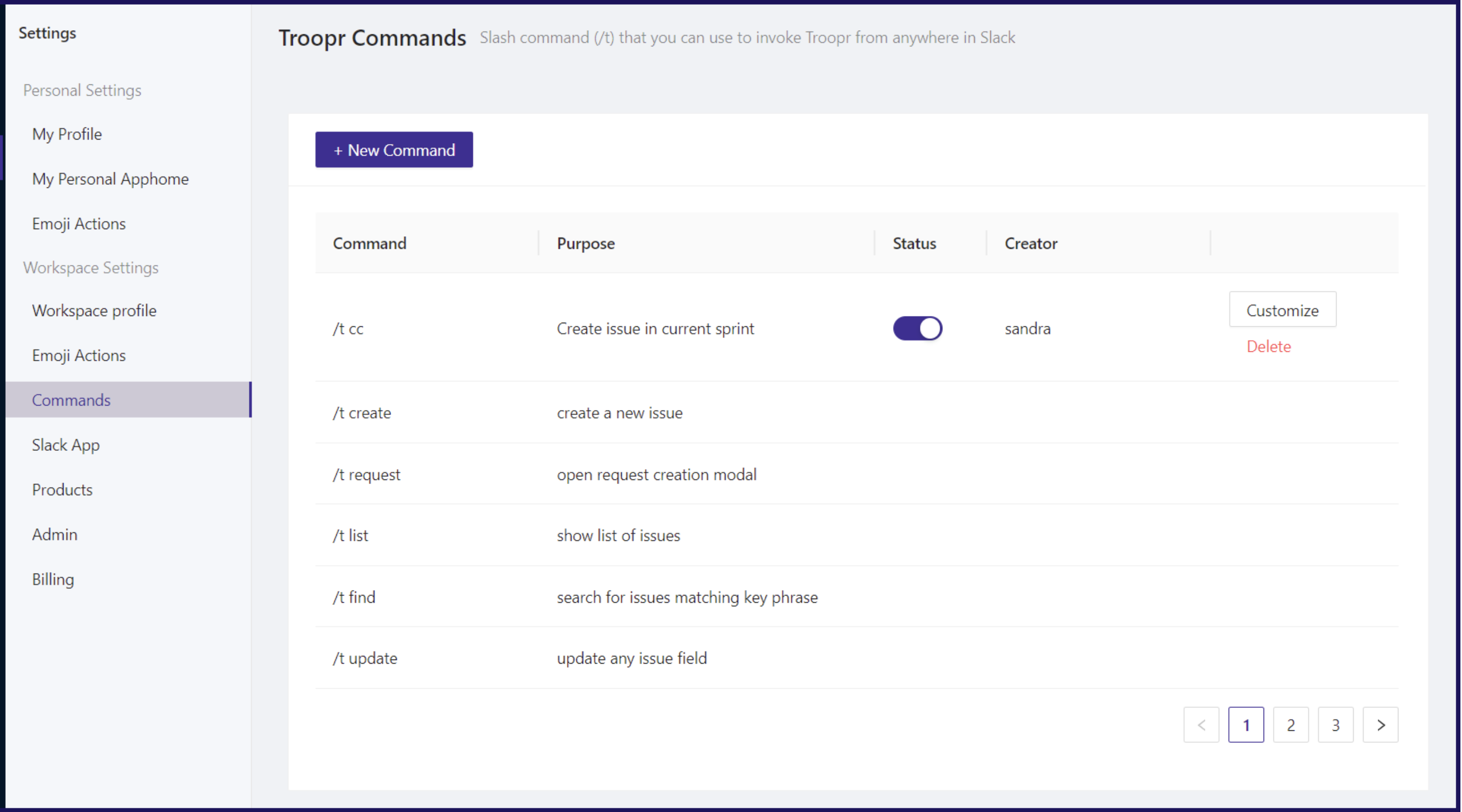 User commands troopr