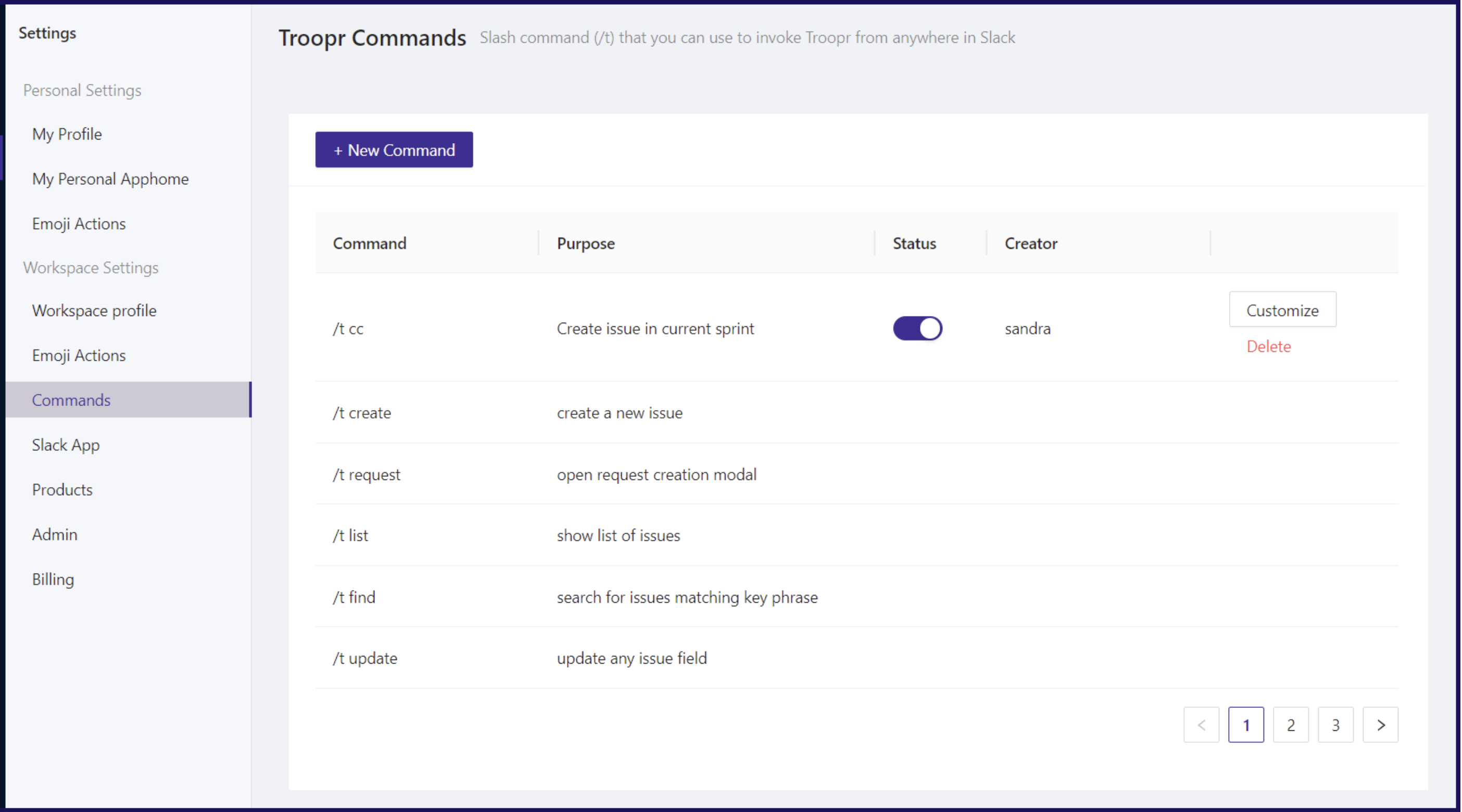 Troopr User Commands