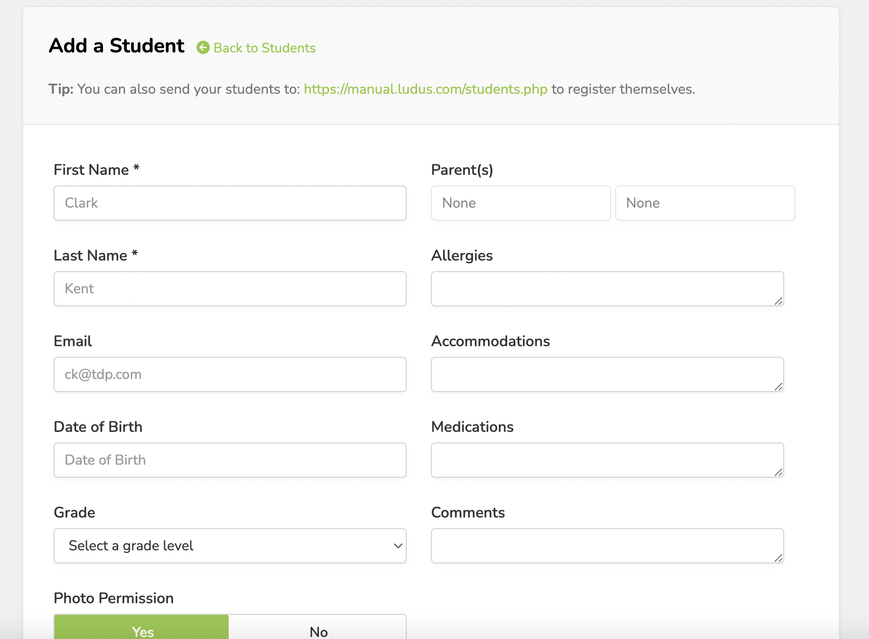 Add students ludus manual
