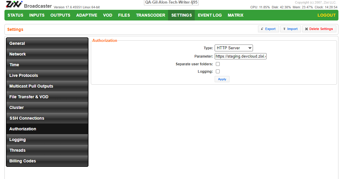 Authorization - Zixi Current Version