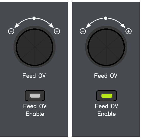 Feed override disabled (left), feed override enabled (right) Feed override disabled (left), feed override enabled (right)
