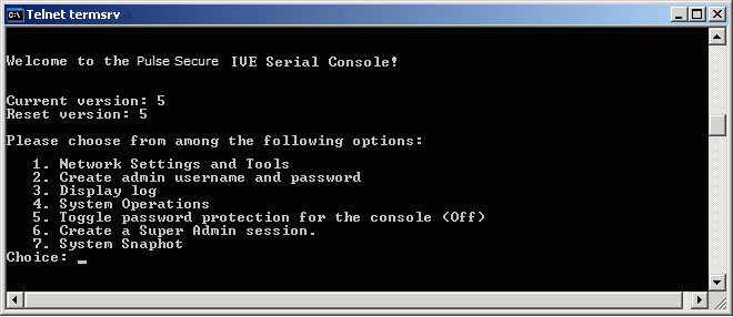 Serial Console Menu Options Serial Console Menu Options