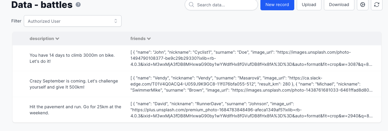 Dynamic data table